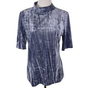 Pilcro by Anthropologie Velveteen Mock-Neck Top, Slate Blue, Size Large